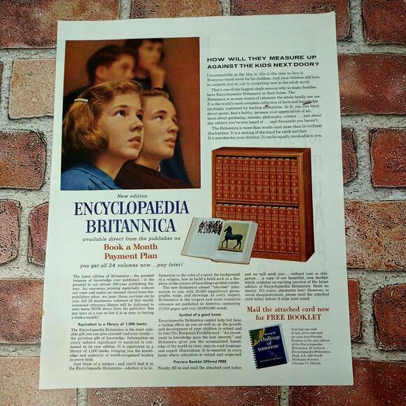 Encyclopaedia Britannica - "Measure Up to Kids Next Door" - Vtg 1961 PRINT AD - Picture 1 of 10